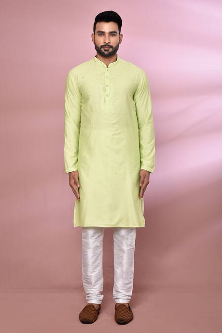 Buy_Arihant Rai Sinha_Green Viscose, Cotton, Polyester Embroidery Straight Kurta Set _Online_at_Aza_Fashions