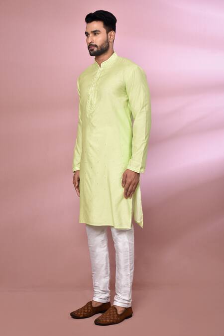 Shop_Arihant Rai Sinha_Green Viscose, Cotton, Polyester Embroidery Straight Kurta Set _Online_at_Aza_Fashions