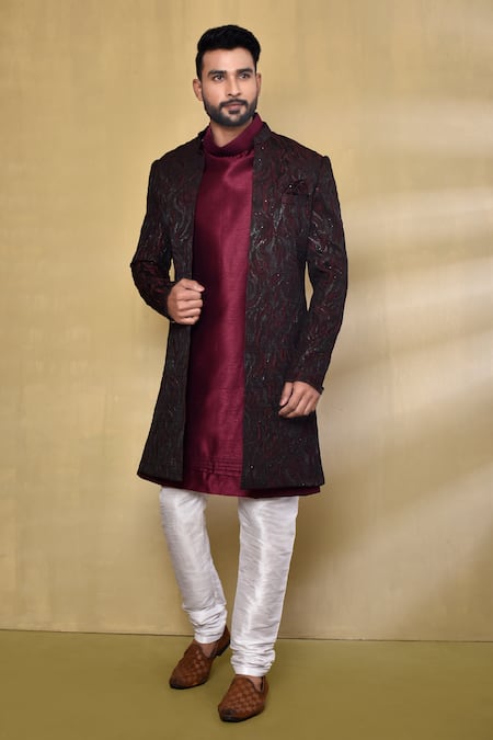 Arihant Rai Sinha Wave Pattern Woven Jacket With Kurta Set 