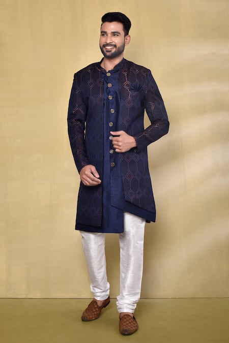 Arihant Rai Sinha Geometric Pattern Woven Jacket With Kurta Set 