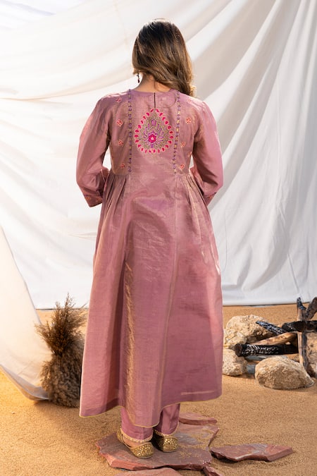 Shop The White Tree Studio Purple Anarkali Handloom Cotton Embroidery Thread Floral And Pant Set at Aza Fashions Shop_The White Tree Studio_Purple Anarkali Handloom Cotton Embroidery Thread Floral And Pant Set _at_Aza_Fashions