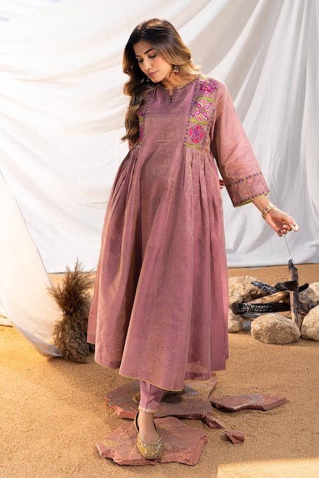 Buy The White Tree Studio Purple Anarkali Handloom Cotton Embroidery Thread Floral And Pant Set Online at Aza Fashions Buy_The White Tree Studio_Purple Anarkali Handloom Cotton Embroidery Thread Floral And Pant Set _Online_at_Aza_Fashions