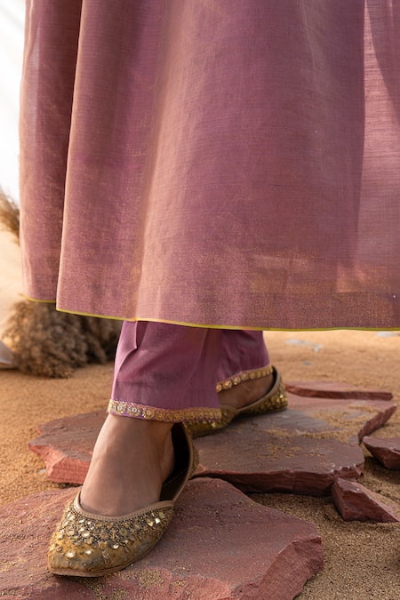 Buy The White Tree Studio Purple Anarkali Handloom Cotton Embroidery Thread Floral And Pant Set Buy_The White Tree Studio_Purple Anarkali Handloom Cotton Embroidery Thread Floral And Pant Set