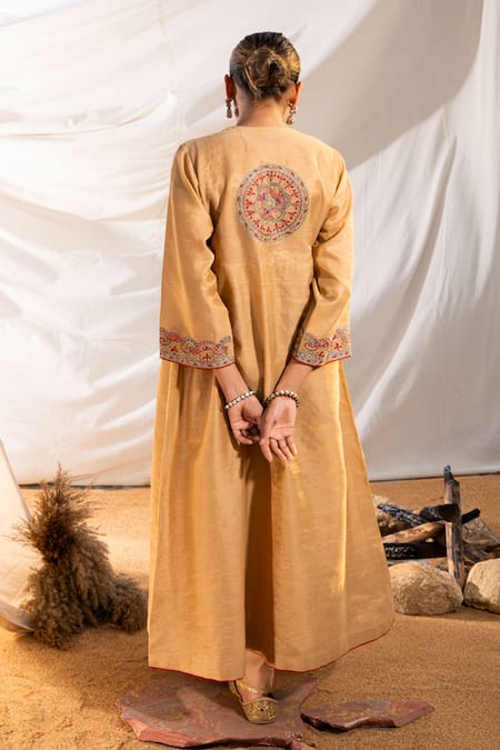 Shop The White Tree Studio Beige Anarkali Handloom Cotton Embroidery Floral Yoke And Pant Set at Aza Fashions Shop_The White Tree Studio_Beige Anarkali Handloom Cotton Embroidery Floral Yoke And Pant Set _at_Aza_Fashions