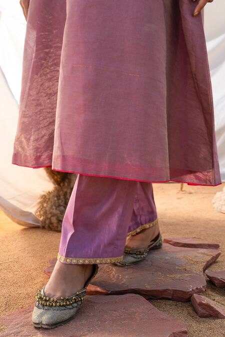 Buy The White Tree Studio Purple Kurta Handloom Cotton Embroidery Thread Notched And Pant Set Buy_The White Tree Studio_Purple Kurta Handloom Cotton Embroidery Thread Notched And Pant Set