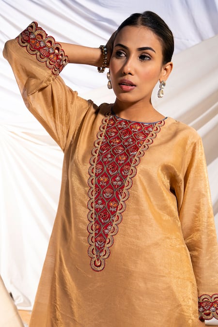 Shop The White Tree Studio Beige Kurta Handloom Cotton Embroidery Thread Round Work And Pant Set Online at Aza Fashions Shop_The White Tree Studio_Beige Kurta Handloom Cotton Embroidery Thread Round Work And Pant Set _Online_at_Aza_Fashions