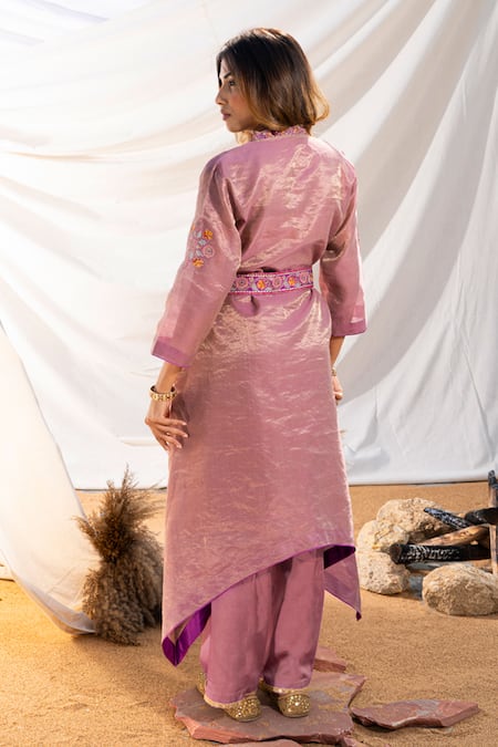 Shop The White Tree Studio Purple Kurta Handloom Cotton Embroidery Thread Mandarin And Pant Set at Aza Fashions Shop_The White Tree Studio_Purple Kurta Handloom Cotton Embroidery Thread Mandarin And Pant Set _at_Aza_Fashions