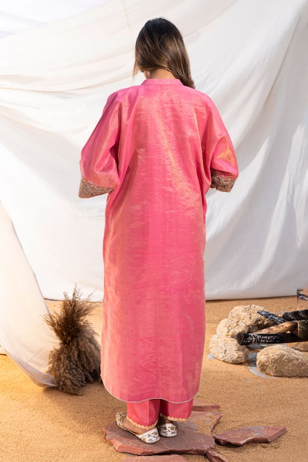 Shop The White Tree Studio Pink Kurta Handloom Cotton Embroidery Thread Sleeve And Pant Set at Aza Fashions Shop_The White Tree Studio_Pink Kurta Handloom Cotton Embroidery Thread Sleeve And Pant Set _at_Aza_Fashions