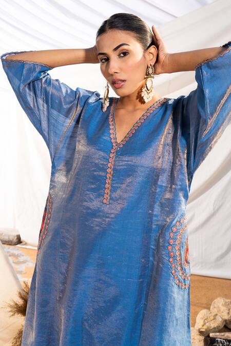 Shop The White Tree Studio Blue Kurta Handloom Cotton Embroidery Suzani Placket And Pant Set Online at Aza Fashions Shop_The White Tree Studio_Blue Kurta Handloom Cotton Embroidery Suzani Placket And Pant Set _Online_at_Aza_Fashions