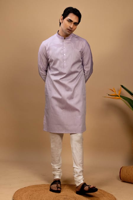 Agape Purple Handloom Silk Plain Kurta With Churidar 