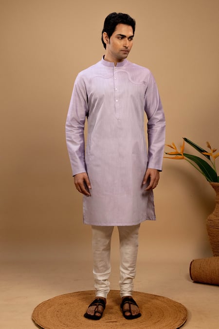 Agape_Purple Handloom Silk Plain Kurta With Churidar_Online_at_Aza_Fashions