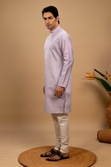 Shop_Agape_Purple Handloom Silk Plain Kurta With Churidar_Online_at_Aza_Fashions