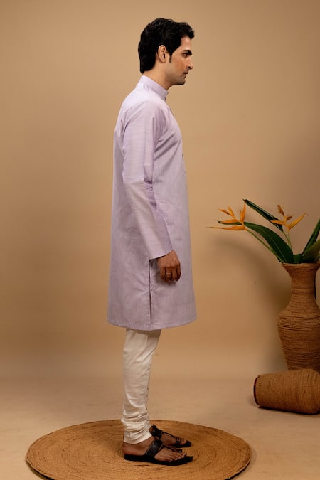 Agape_Purple Handloom Silk Plain Kurta With Churidar_at_Aza_Fashions
