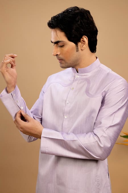 Shop_Agape_Purple Handloom Silk Plain Kurta With Churidar