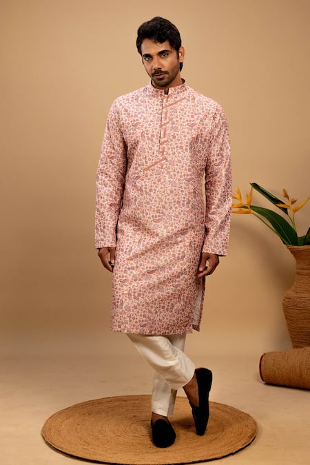 Agape Peach Cotton Print Floral Blossom Kurta With Pant 