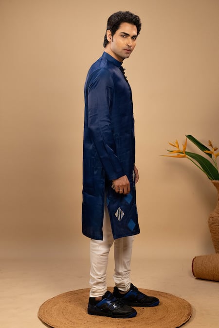 Buy_Agape_Blue Silk Applique Diamond Placement Kurta With Churidar_Online_at_Aza_Fashions