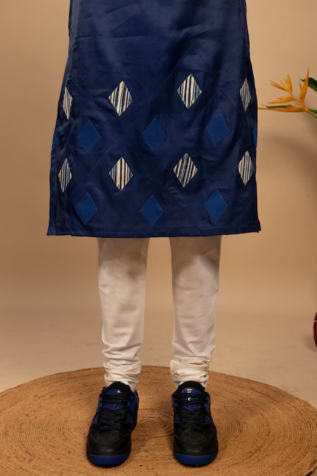 Agape_Blue Silk Applique Diamond Placement Kurta With Churidar_at_Aza_Fashions