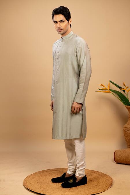 Buy_Agape_Green Cotton Silk Pintuck Pattern Kurta With Churidar_Online_at_Aza_Fashions