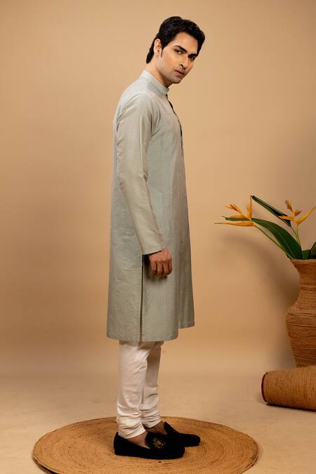 Shop_Agape_Green Cotton Silk Pintuck Pattern Kurta With Churidar_Online_at_Aza_Fashions