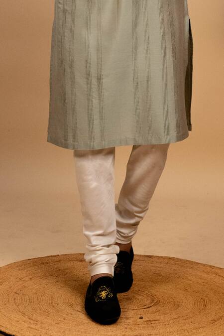 Agape_Green Cotton Silk Pintuck Pattern Kurta With Churidar_at_Aza_Fashions