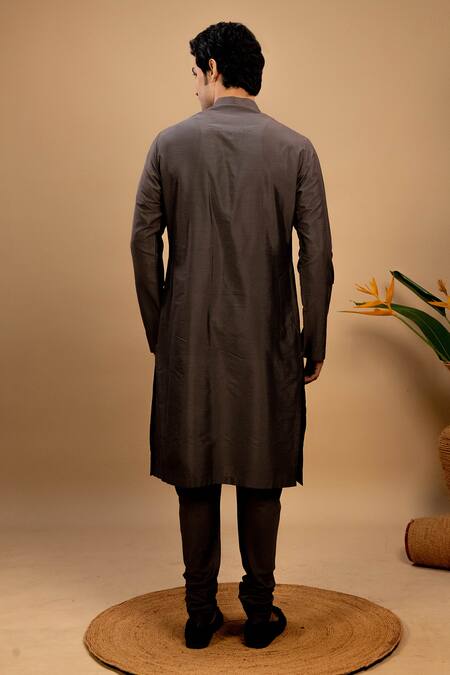 Shop Agape Grey Cotton Silk Plain Kurta With Churidar at Aza Fashions Shop_Agape_Grey Cotton Silk Plain Kurta With Churidar_at_Aza_Fashions