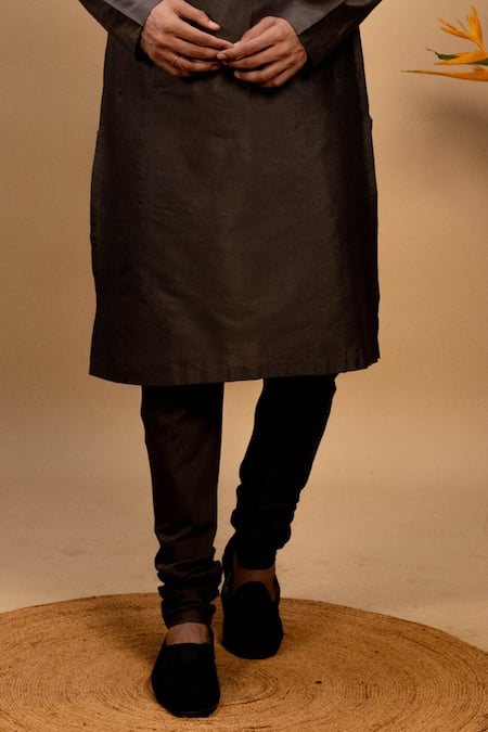 Shop Agape Grey Cotton Silk Plain Kurta With Churidar Online at Aza Fashions Shop_Agape_Grey Cotton Silk Plain Kurta With Churidar_Online_at_Aza_Fashions