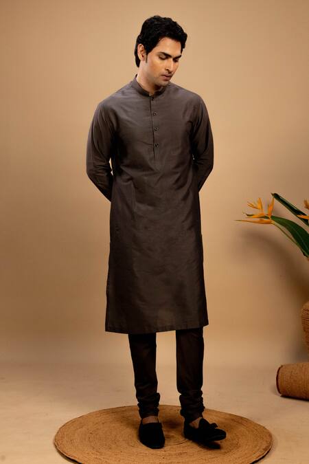 Agape Grey Cotton Silk Plain Kurta With Churidar at Aza Fashions Agape_Grey Cotton Silk Plain Kurta With Churidar_at_Aza_Fashions