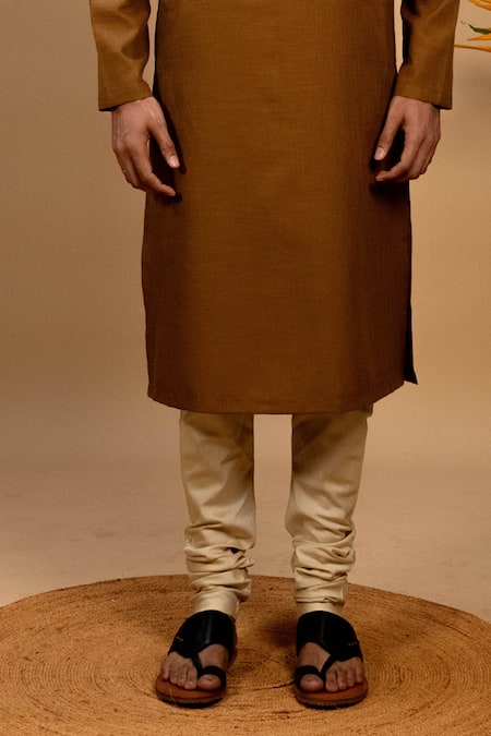 Buy_Agape_Beige Handloom Cotton Plain Kurta With Churidar_Online_at_Aza_Fashions