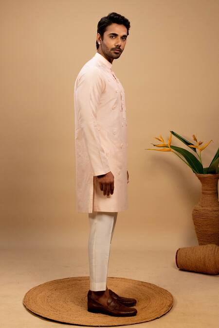 Shop_Agape_Peach Cotton Applique Cord Kurta With Trouser_Online_at_Aza_Fashions