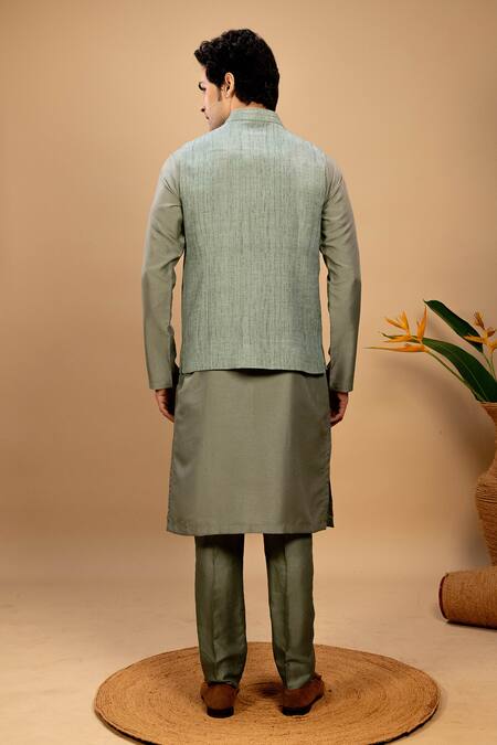 Shop Agape Green Silk Bundi Kurta Set at Aza Fashions Shop_Agape_Green Silk Bundi Kurta Set_at_Aza_Fashions