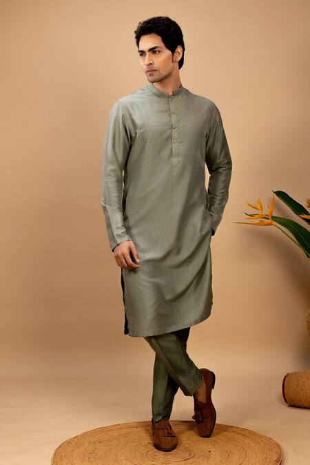 Buy Agape Green Silk Bundi Kurta Set Online at Aza Fashions Buy_Agape_Green Silk Bundi Kurta Set_Online_at_Aza_Fashions