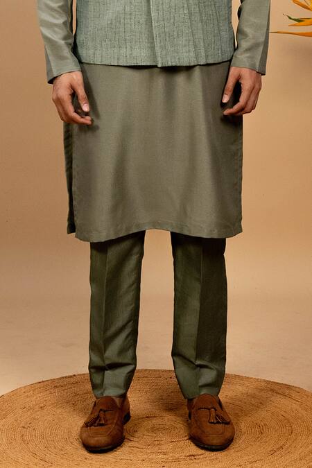 Agape Green Silk Bundi Kurta Set at Aza Fashions Agape_Green Silk Bundi Kurta Set_at_Aza_Fashions