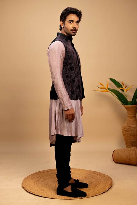 Buy Agape Black Silk Embroidery Abstract Bundi Kurta Set Online at Aza Fashions Buy_Agape_Black Silk Embroidery Abstract Bundi Kurta Set_Online_at_Aza_Fashions