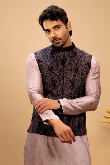 Shop Agape Black Silk Embroidery Abstract Bundi Kurta Set Online at Aza Fashions Shop_Agape_Black Silk Embroidery Abstract Bundi Kurta Set_Online_at_Aza_Fashions