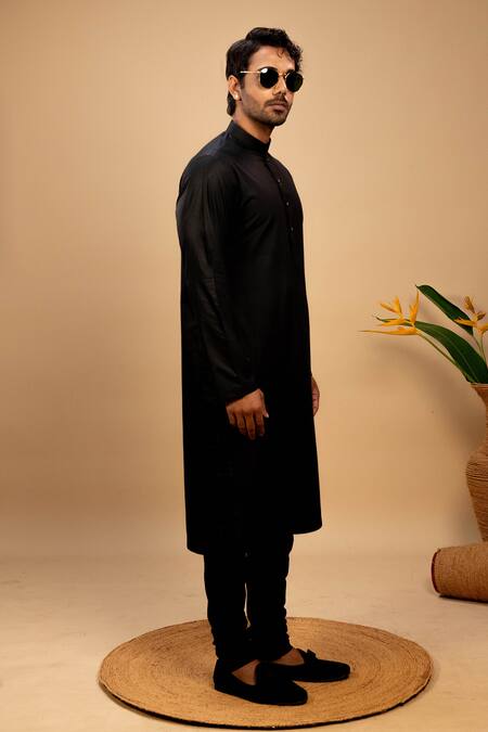 Agape_Brown Silk, Handloom Cotton Embroidery, Applique Thread Bundi Kurta Set _Online_at_Aza_Fashions