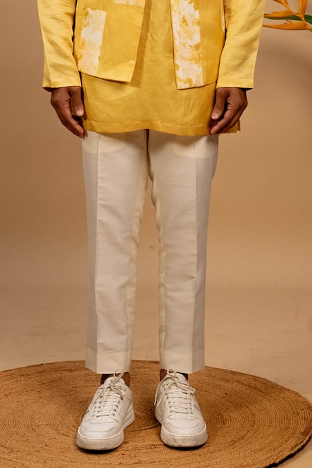 Shop_Agape_Yellow Silk Applique Ombre Panel Work Kurta Set_Online_at_Aza_Fashions