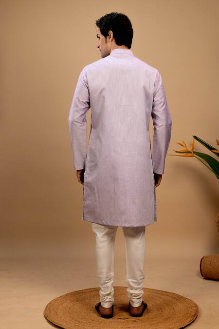 Agape_Purple Silk, Handloom Cotton Abstract Print Bundi Kurta Set_Online_at_Aza_Fashions