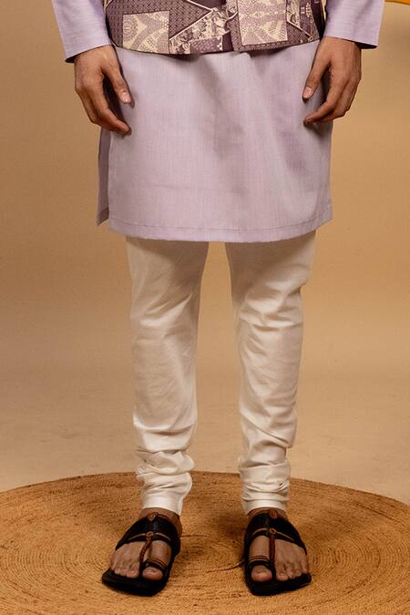 Shop_Agape_Purple Silk, Handloom Cotton Abstract Print Bundi Kurta Set_Online_at_Aza_Fashions