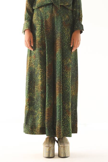 Buy Til Green Georgette High Neck Freckle Print Top And Trouser Co-ord Set Online at Aza Fashions Buy_Til_Green Georgette High Neck Freckle Print Top And Trouser Co-ord Set _Online_at_Aza_Fashions