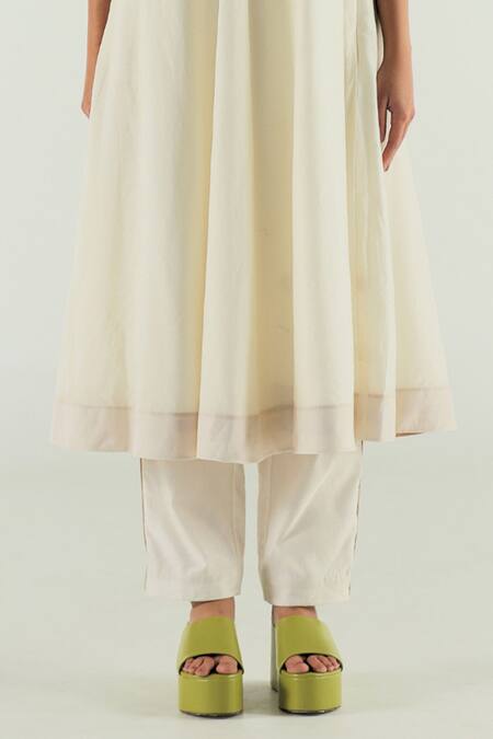 Buy_Til_Ivory Silk, Cotton Embroidery Round Neck Ghera Anarkali And Straight Pant _Online_at_Aza_Fashions