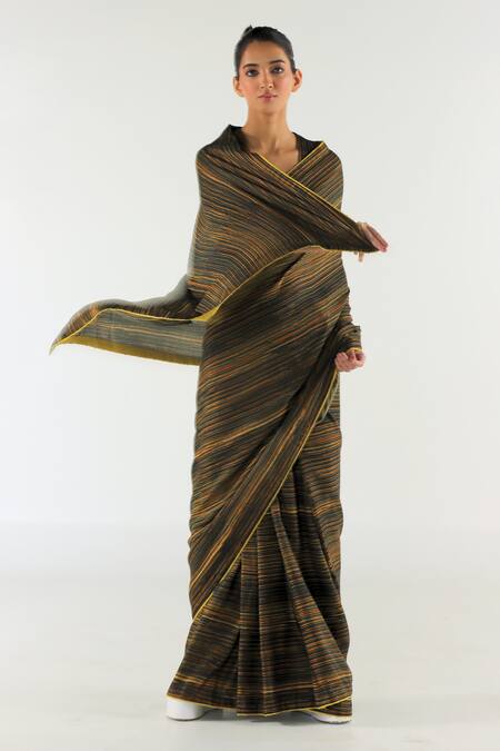 Buy Til Multi Color Cotton Satin Beads Plunge Neck Amber Stripe Print Saree With Blouse Online at Aza Fashions Buy_Til_Multi Color Cotton Satin Beads Plunge Neck Amber Stripe Print Saree With Blouse _Online_at_Aza_Fashions