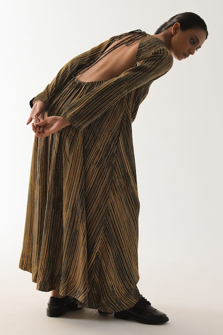 Til Multi Color Cotton Round Neck Amber Striped Wrap Dress Online at Aza Fashions Til_Multi Color Cotton Round Neck Amber Striped Wrap Dress _Online_at_Aza_Fashions