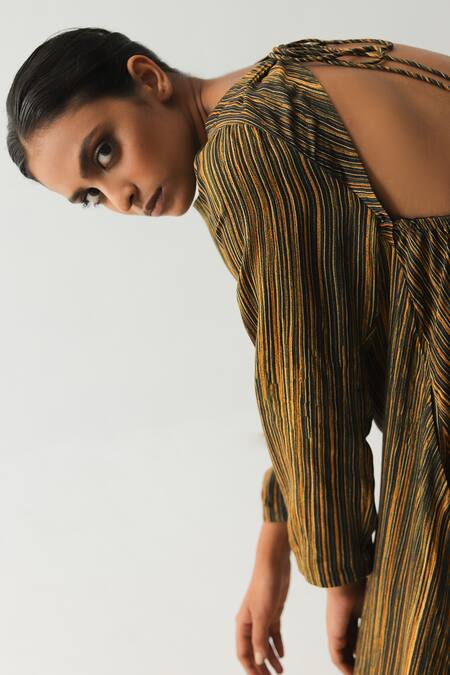 Shop Til Multi Color Cotton Round Neck Amber Striped Wrap Dress Online at Aza Fashions Shop_Til_Multi Color Cotton Round Neck Amber Striped Wrap Dress _Online_at_Aza_Fashions