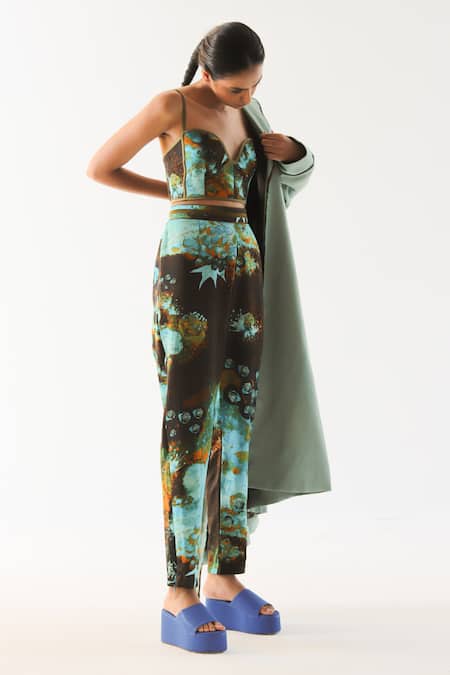 Shop Til Multi Color Cotton Satin Florid Hand Painted Straight-fit Trouser at Aza Fashions Shop_Til_Multi Color Cotton Satin Florid Hand Painted Straight-fit Trouser _at_Aza_Fashions