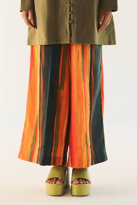 Til_Multi Color Handloom Cotton Calico Hand Painted Trouser _Online_at_Aza_Fashions