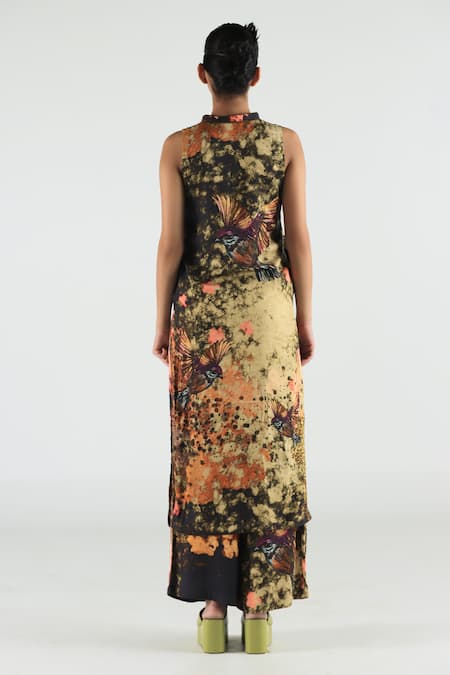 Shop_Til_Multi Color Cotton Mandarin Collar Reverie Printed Kurta And Pant Set _at_Aza_Fashions