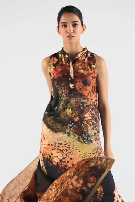 Buy_Til_Multi Color Cotton Mandarin Collar Reverie Printed Kurta And Pant Set _Online_at_Aza_Fashions