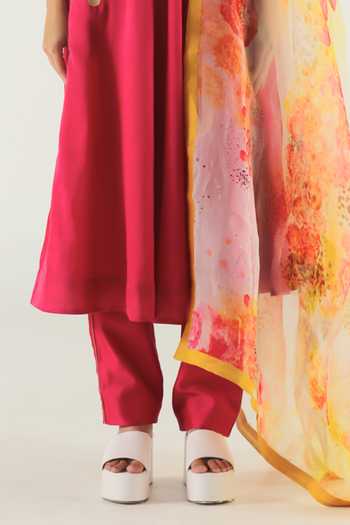 Til_Pink Silk, Chanderi Round Neck Solid Anarkali With Pant _Online_at_Aza_Fashions