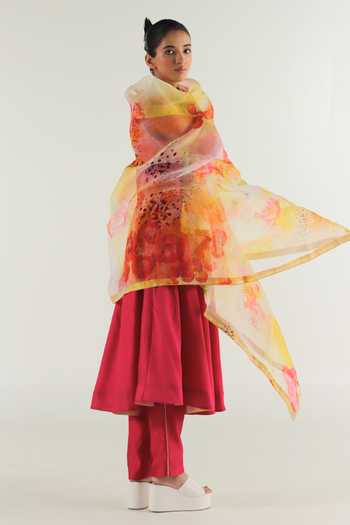 Buy_Til_Pink Silk, Chanderi Round Neck Solid Anarkali With Pant _Online_at_Aza_Fashions