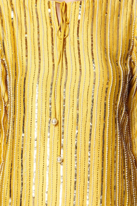 Bha Sha_Yellow Chanderi, Georgette, Net Pearls, Nysha Floral Print Kurta Sharara Set _at_Aza_Fashions